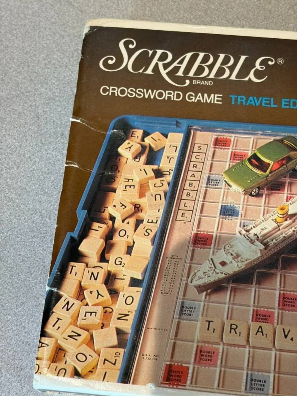 Vintage 1977 Scrabble Travel Edition Crossword Game #52 Blue Case Wood Tiles